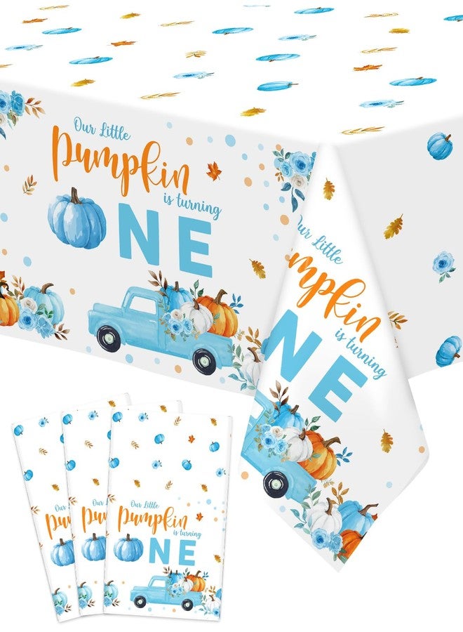 Nefelibata 3Pcs Our Little Pumpkin is Turning One Tablecloths Blue Pumpkin First Year Old Birthday Plastic Table Cover Party Supplies for Fall Halloween Thanksgiving Boy Birthday Party Decor - Image 1